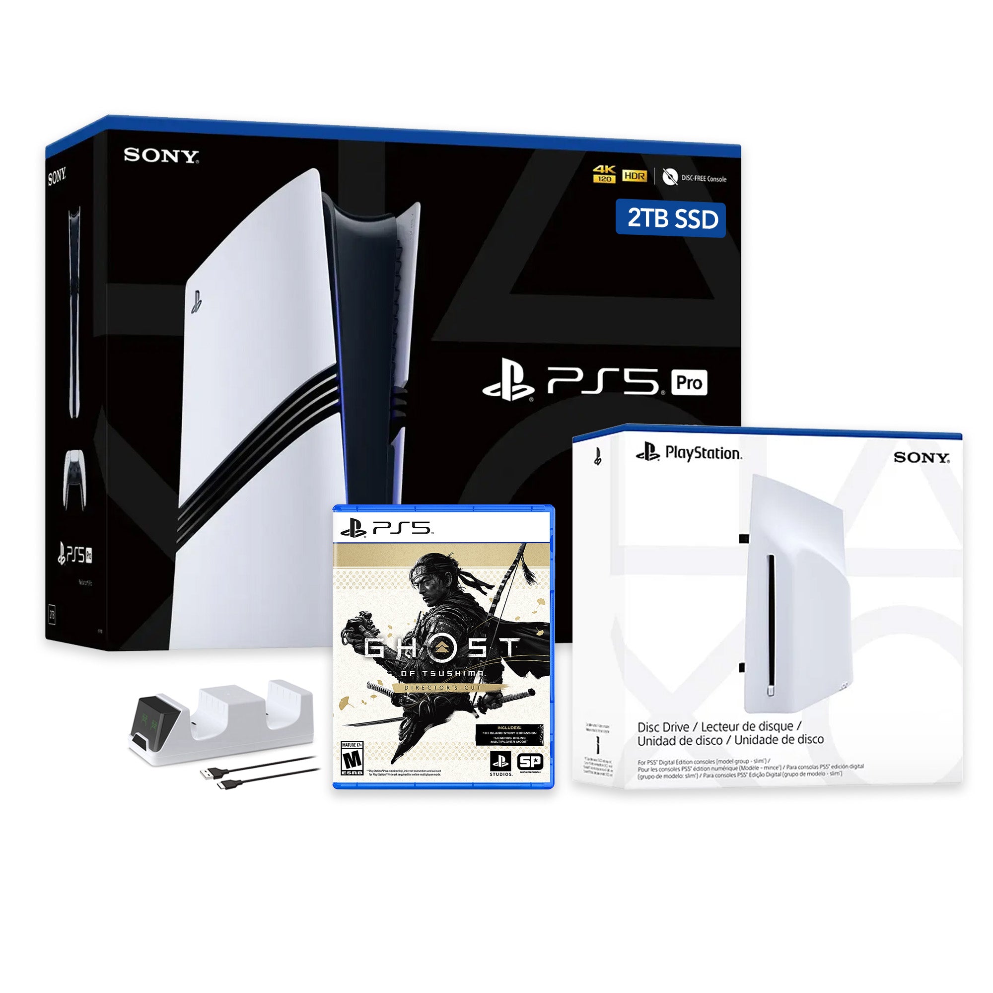 PlayStation 5 Pro 2TB SSD Console with Disc Drive, Wireless Controller and Charger, Ghost of Tsushima - CFI-7019 PS5 Pro PlayStation 5 Pro 2TB SSD Console with Disc Drive, Wireless Controller and Charger, Ghost of Tsushima - CFI-7019 PS5 Pro